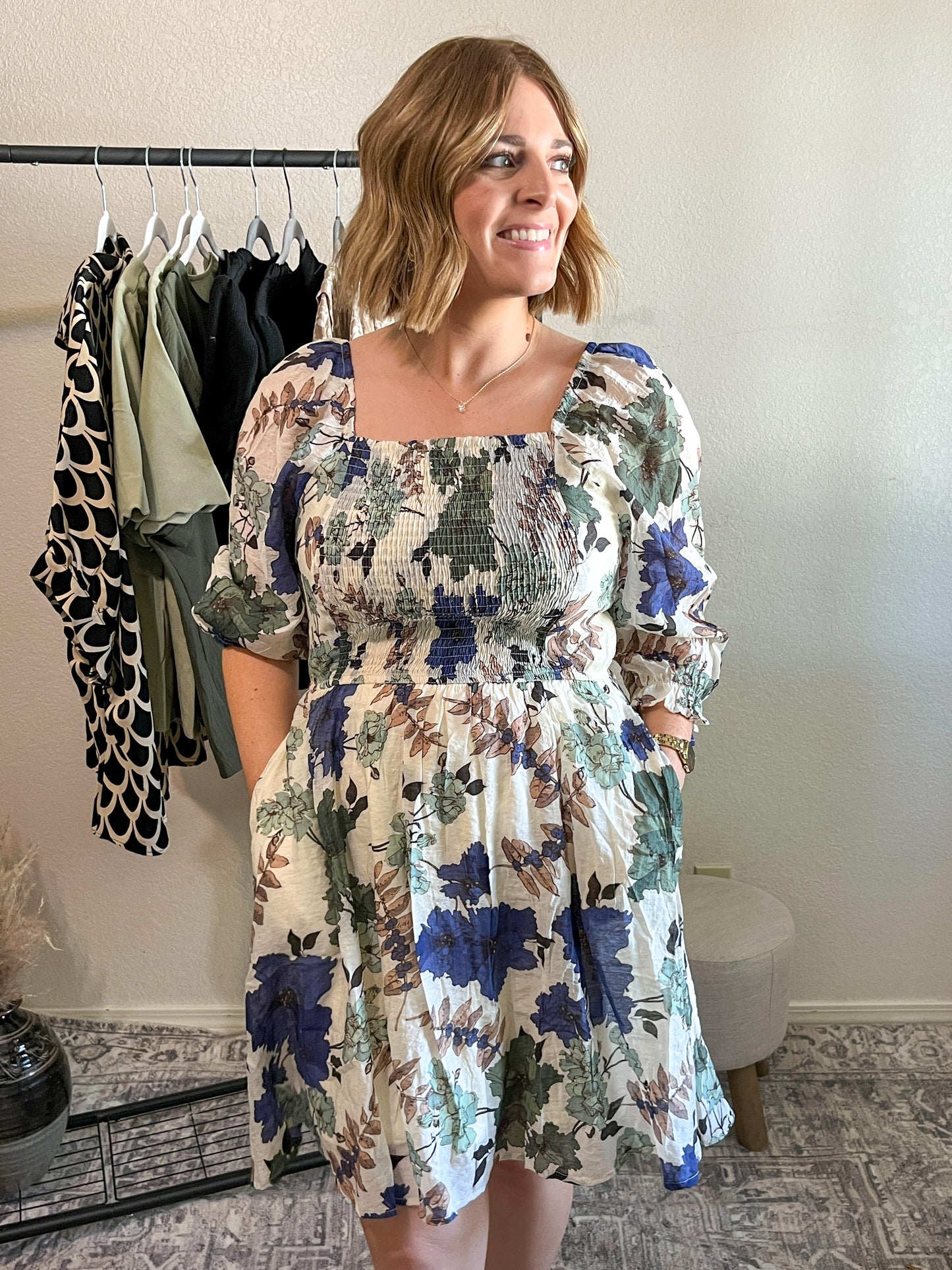 Navy floral dress (PLUS)