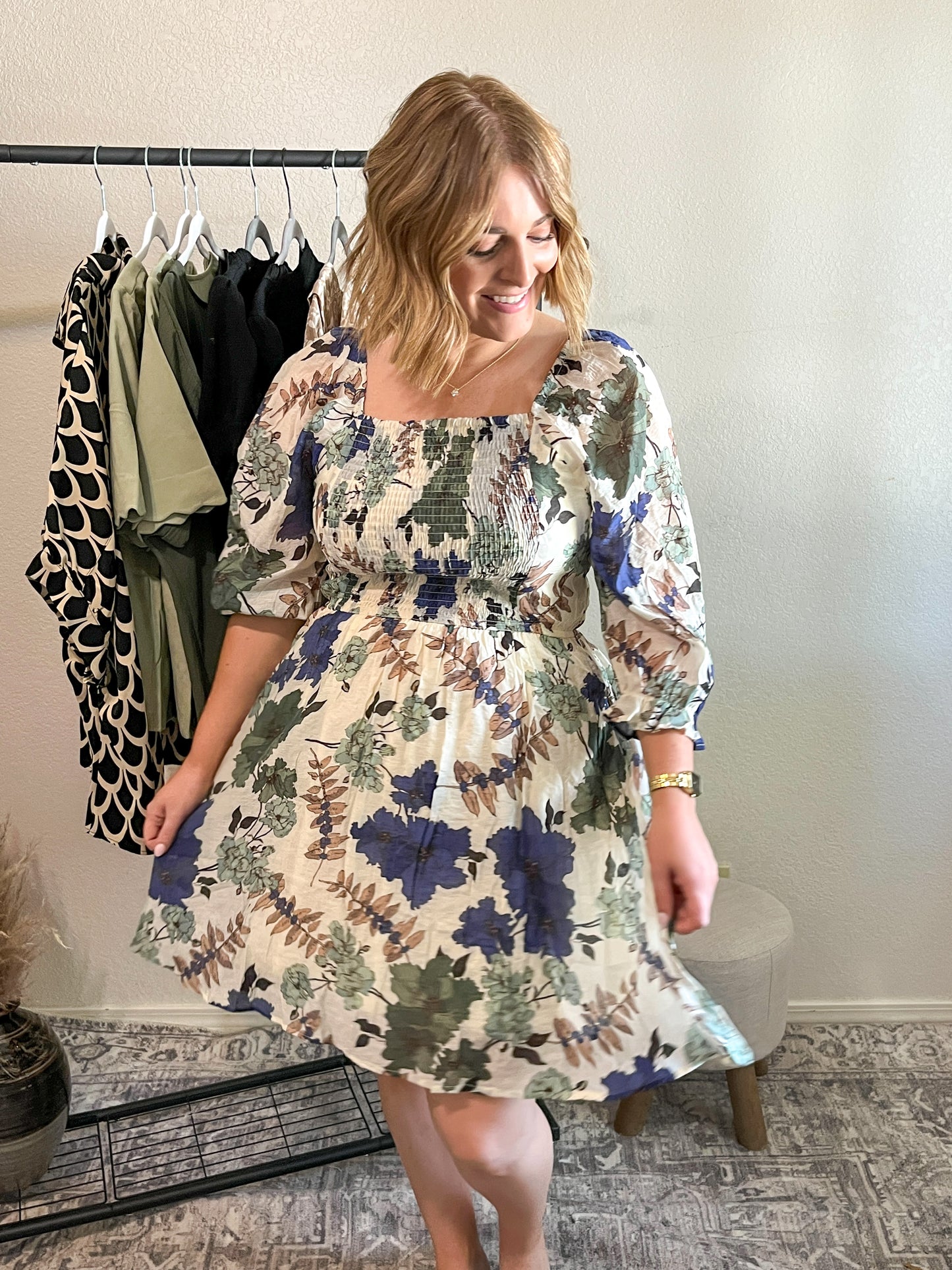 Navy floral dress (PLUS)