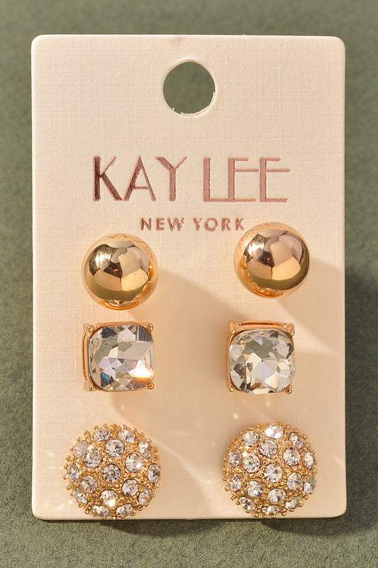 Rhinestone Stud Earring Set