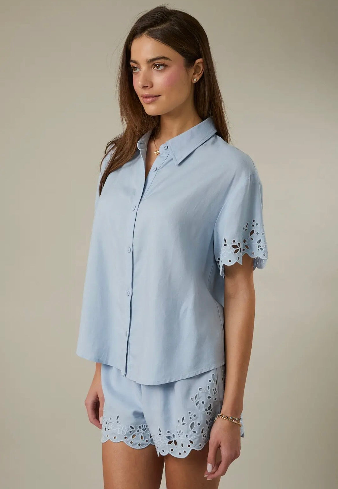 Eyelet button down shirt