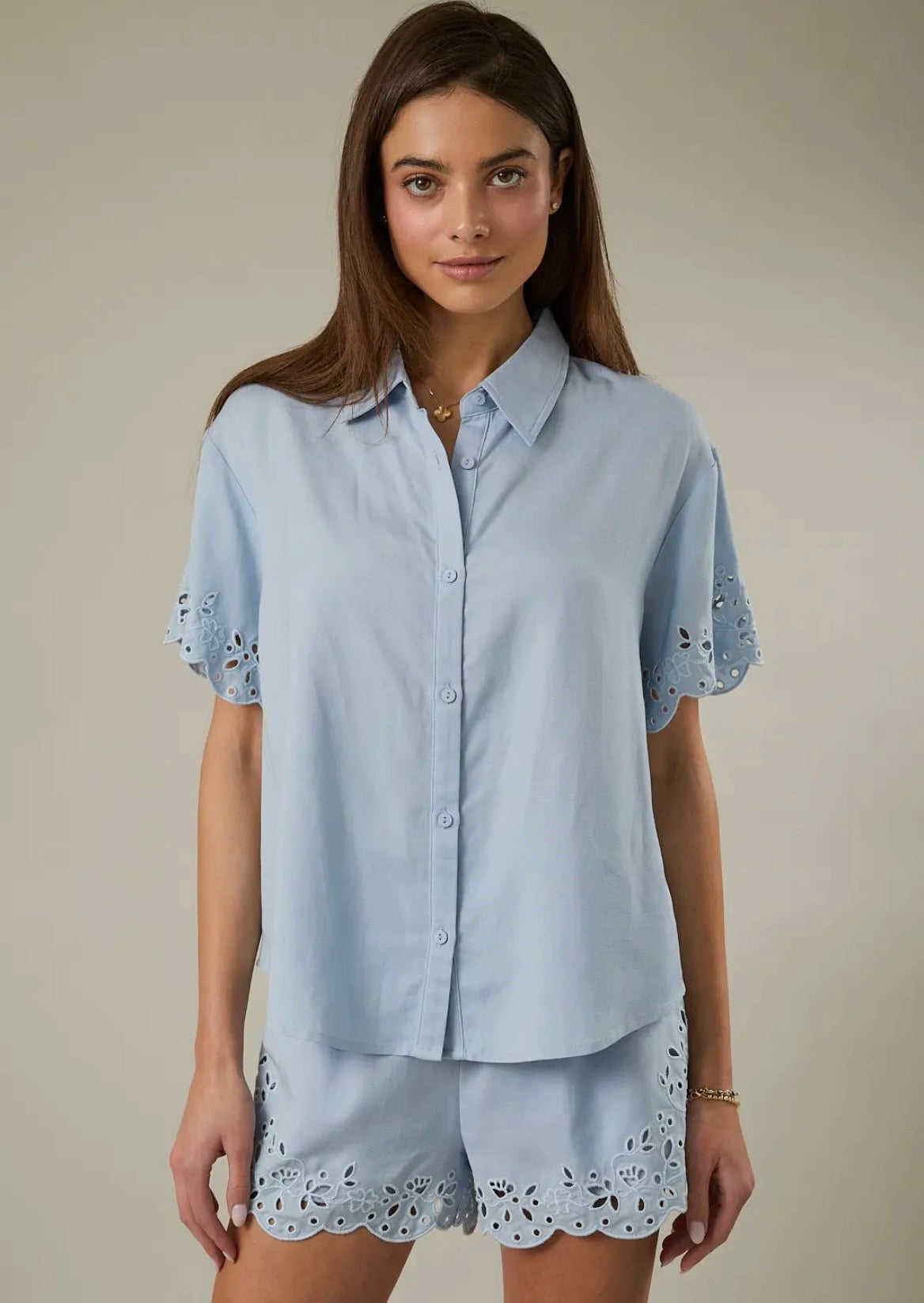 Eyelet button down shirt
