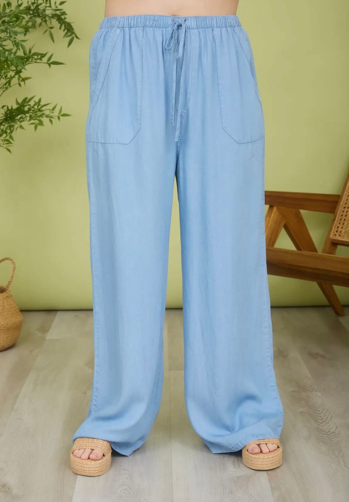 Plus Chambray wide leg drawstring pants