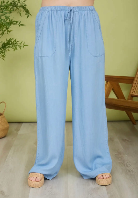 Plus Chambray wide leg drawstring pants
