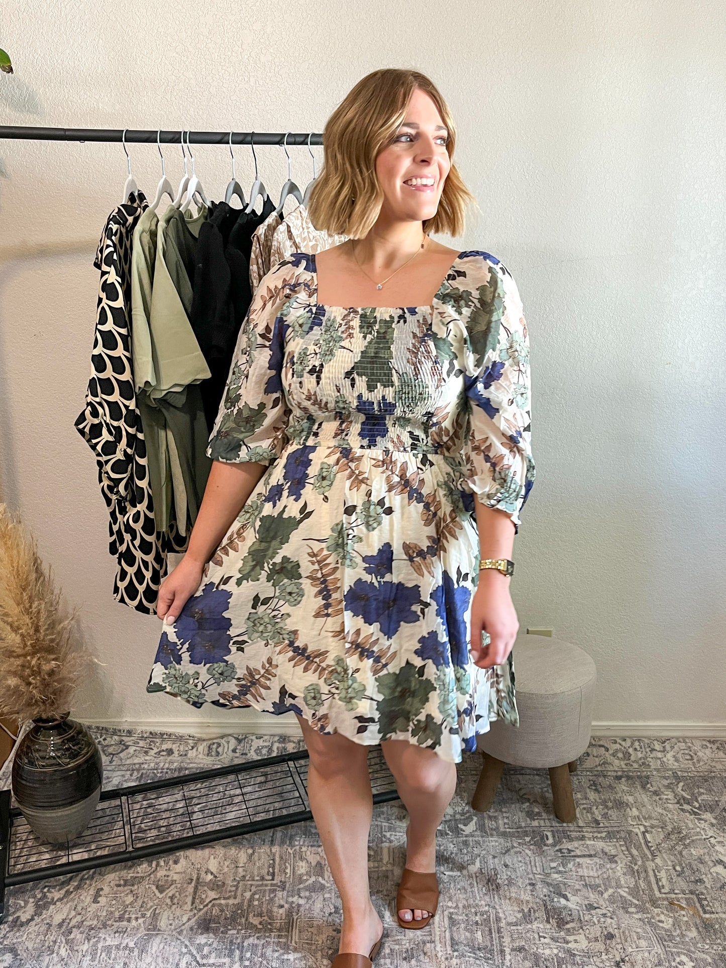 Navy floral dress (PLUS)