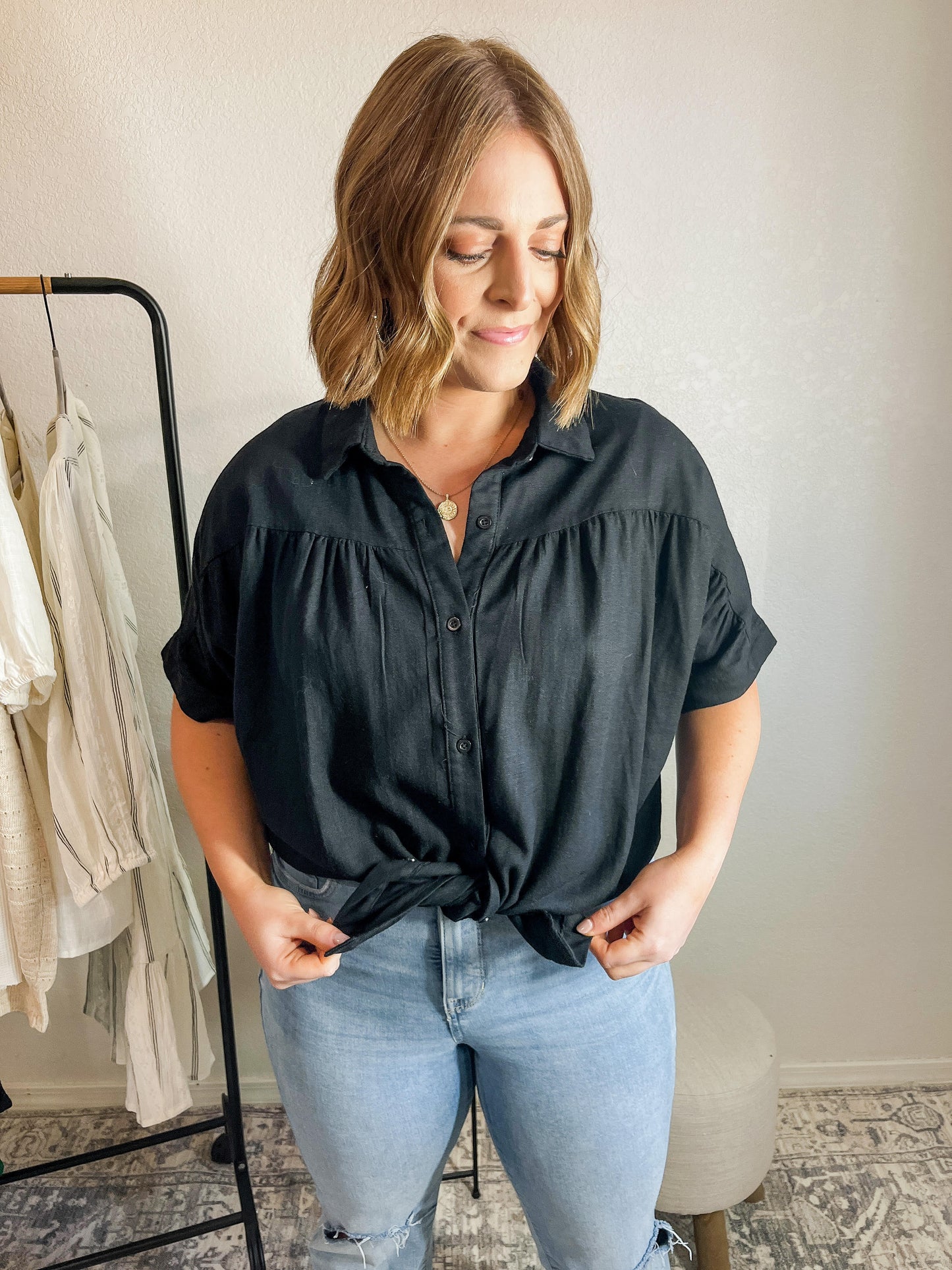 Out of Office Button Down Top